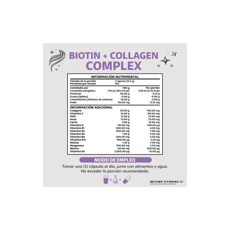 Biotina Colágeno - Cabello Piel Uñas - 150 Cápsulas