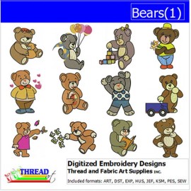 Threadart Embroidery Design Set -  Bears(1) - 12 DESIGNS - 9 Popular Formats - USB Stick