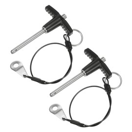 M METERXITY 2-Pack T Handle Lock Pins, 3/16"(5mm) Dia. 1-9/16"(40mm) Usage Length Push-Button Quick Release Locking Pins W Lanyard Cable for Speaker/Aviation/Gym/Machine [304 Stainless Steel]