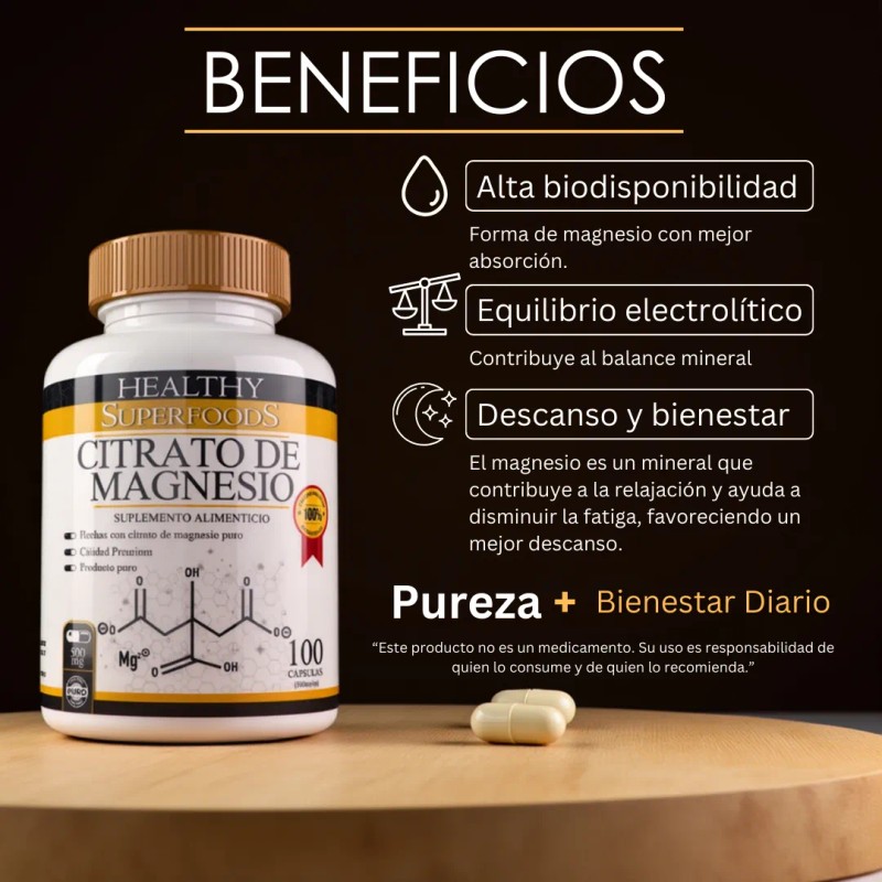 Healthy Superfoods Citrato De Magnesio Premium 500mg 100 Capsulas Sabor
