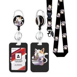 ID Badge Holder with Retractable Badge Reel Clip, Detachable Lanyards for ID Badges, Vertical ID Card Holder for Women, Men, Nurses, Doctors, Teachers, Office Gifts - Anime Kawaii Cat