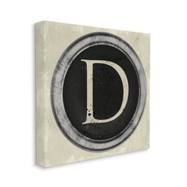 Stupell Industries Letter D Initial Vintage Typewriter Key Shape, Designed by Daphne Polselli Canvas Wall Art, 30 x 30, Beige