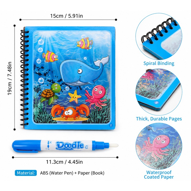 Reusable Water Drawing Book for Kids – Mess-Free Magic Coloring