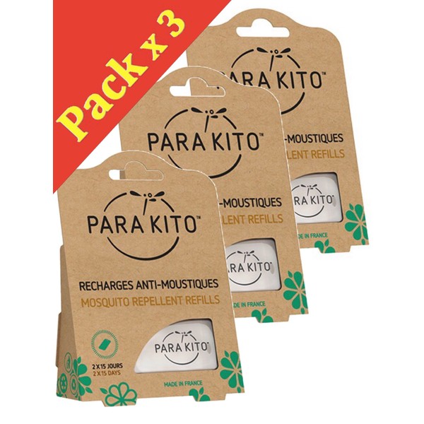 Pack of 3 x 2 Parakito Refill Natural Anti-Mosquito Bracelet and Clip
