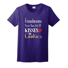 Mothers Day Shirt for Grandma Grandmama Never Runs Out Kisses Cookies Ladies T-Shirt 2XL Prpl Purple
