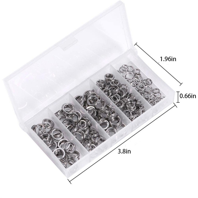 Tgpiao 200PCS 5Sizes Stainless Steel Fishing Split Rings,Heavy Duty Split