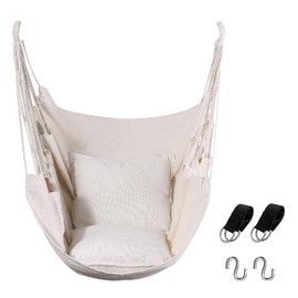 Goutime Hammock Chair,Indoor Hanging Rope Swing,Tree Swinging Chairs for Outside,Outdoor,Home, Bedroom,Patio,Yard,Garden,Balcony,Max 330 Lbs,Beige