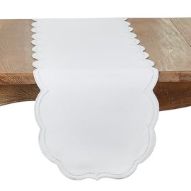 Embroidered Polka Dot Table Runner w/Scallop Edge