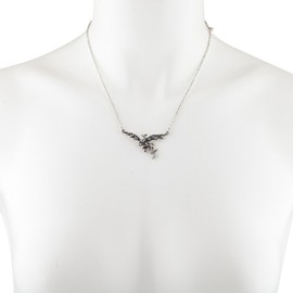 LUX ACCESSORIES Burnish Silvertone Rhinestone Dragon Gothic Mystical Necklace