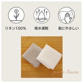 Cadeauya Plain Handkerchief (100% Linen, 100% / 40 x 40 cm / 2 Piece Set, Water Absorption, Quick Drying, Elegant, Natural Materials), Compact Size (White/White)