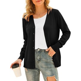VIISHOW Women Long Sleeve Button Down V Neck Lightweight Basic Knit Sweater Cardigan, Black, 3X-Large
