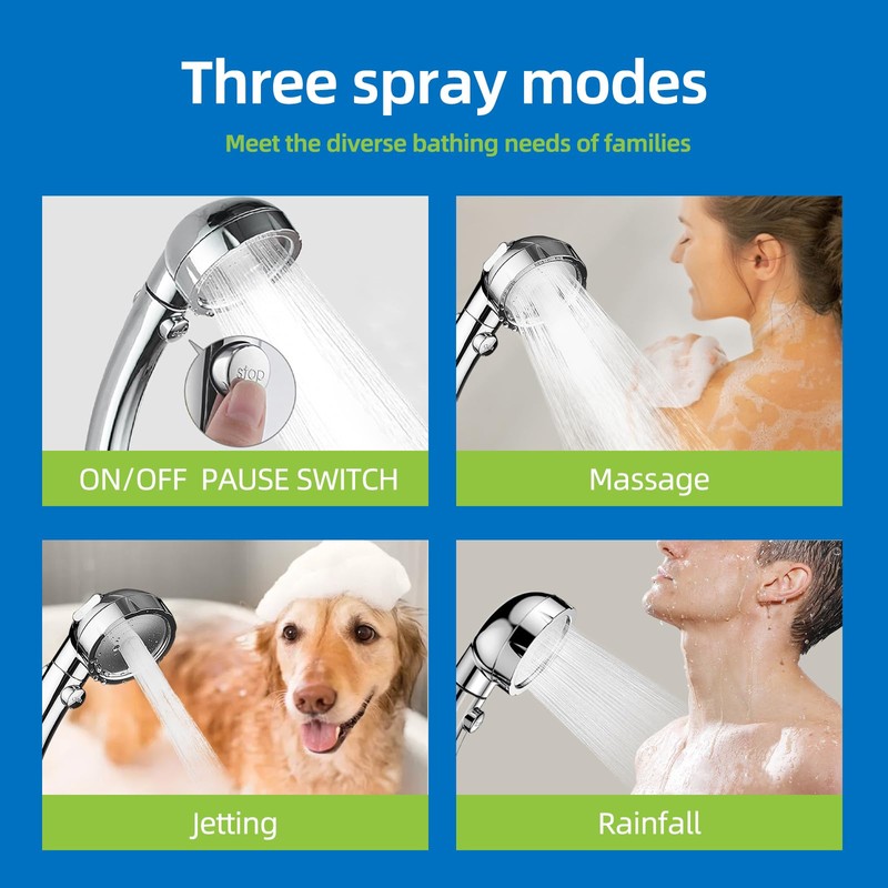 High Pressure Handheld Shower Head with ON/OFF Pause Switch 3