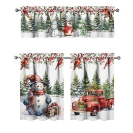 wyoansfhd Merry Christmas Kitchen Curtains Set of 3 for Windows, Christmas Tree and Reindeer Kitchen Curtains 3 Piece Decor. Suitable for Home Farmhouse Style,Gift for Christmas Holiday.