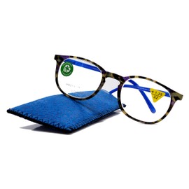 Ella, Premium Reading Glasses Round. High End Readers Modern Circle Style. Blue Tortoiseshell Frame +1.25 to +3 Magnifying. NY Fifth Avenue