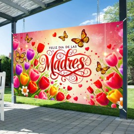 BlissYard Mother's Day Photography Backdrop Banner Happy Mothers Day Flower and Butterfly Party Decoration 71 x 43Inch Thanks Mama Banner Photo Celebrating Holiday Decorations