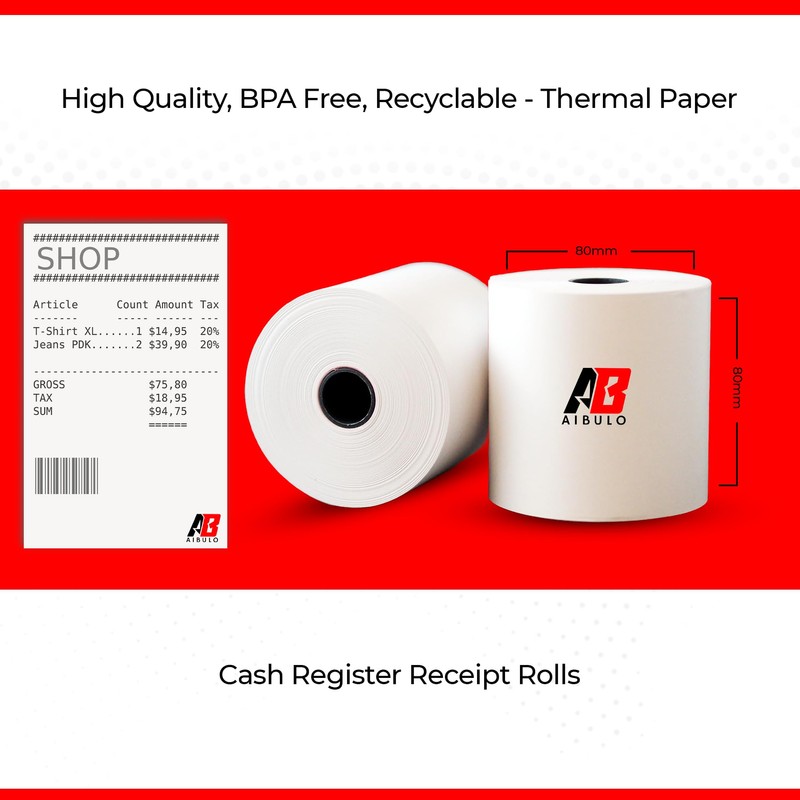 Aibulo Premium Thermal Paper Till Receipt Rolls 50 Rolls -