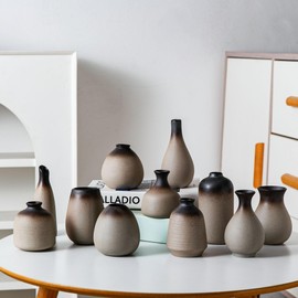 Tanvecle Rustic Ceramic Bud Vase Set of 11, Small Vases for Pampas Grass, Flowers, Modern Farmhouse for Home Decor, Vintage Decor, for Living Room, Dining Table & Shelves