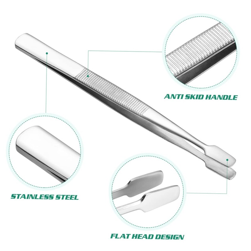 VILLFUL 15pcs Stainless Steel Flat Head Tweezers for False Lashes
