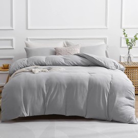 SASTTIE Duvet Cover Queen 3 Pieces, Light Grey Queen Size Duvet Cover Set, Ultra Soft Duvet Cover with Zipper Closure, Corner Ties, 90x90 Inch