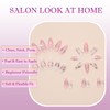 24PCS Pink Press on Nails with 3D Bowknot, Floral &