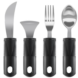 Adaptive Utensils, Weighted Utensils for Hand Tremors, Utensils for Parkinsons Patients,Elderly,Arthritis,Weak Hand Grip. Stainless Steel Knife,Fork,Spoons and Rocker Knife Set (4pcs Regular)