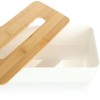 com-four® Plastic Cosmetic Tissue Box with Bamboo Lid - Tissue
