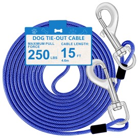 MooonGem 15ft Dog Tie Out Cable, Dog Leash Heavy Duty Tie Out Cable for Large Dogs Up to 250lbs Pull Force, Dog Runner for Yard Outdoor and Camping, Blue