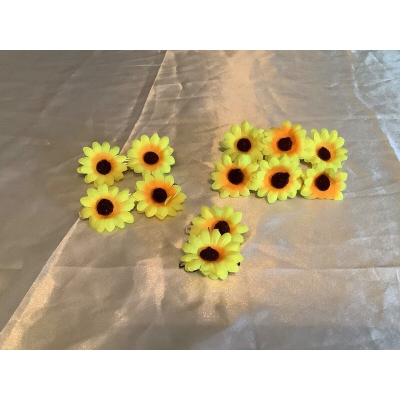 handmade Set of 2 medium barrettes embellished with yellow/orange sunflowers