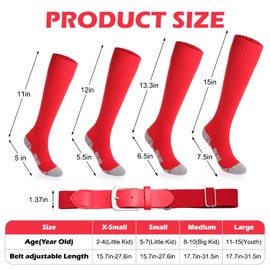BUTITNOW 2-15Y Boys Baseball/Softball Socks and Belt Combo Kids T-Ball Socks Set for Toddler Youth