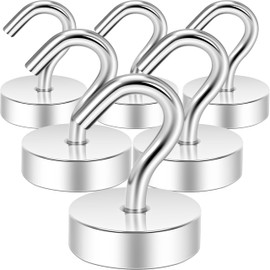 Neosmuk Magnetic Hooks,40lb Large Opening Hook CNC Machined Base,Ideal for Cruise,Grill,Towel,Kitchen Indoor Hanging (Silvery White,Pack of 6)