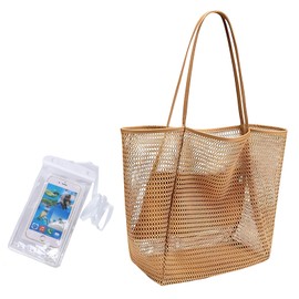 Mesh Beach Bag, Beach Tote Bag for Women, Spacious Holiday Crochet Beach Accessories, Perfect for Summer Vacation Travel Picnic Shopping, Includes Waterproof Phone Pouch