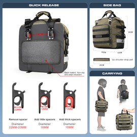 Rhinowalk Motorcycle Saddle Bag Waterproof Motor Luggage Pack 20L Quick Release Side Bag for Adventure Touring Sports Motorbikes Black (1 Piece, 20L)