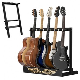 Bamboo Multi Guitar Stand, Folding Guitar Rack for Multiple Guitars, Black