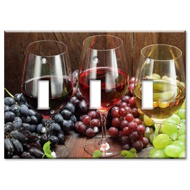 Art Plates 3 Gang Toggle Decorative Metal Wall Plate - Wine with Grapes - (Made in USA)