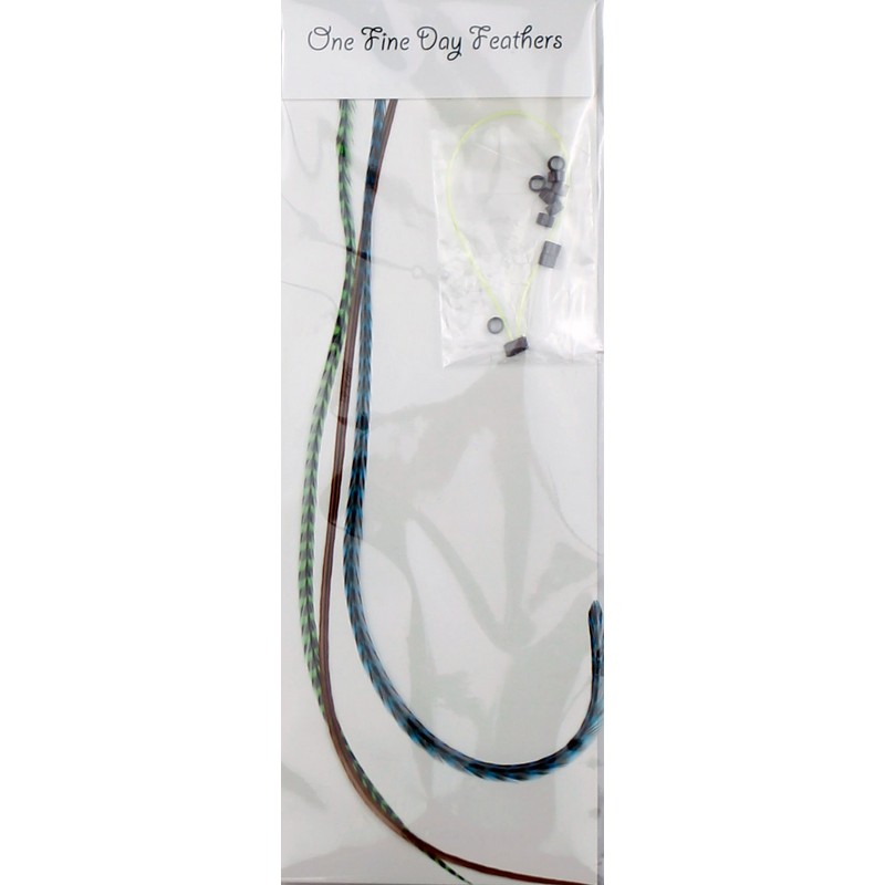 3 Feather Hair Extensions Real Feathers 22-28cm with Rings/Loops (Forest)