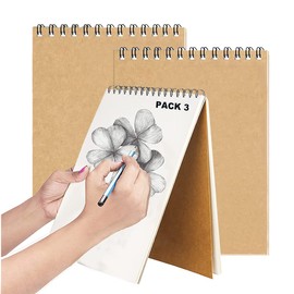 Uhat Sketchbook A4 Sketch Book a5 Art Spiral 30 Sheets 160gsm Drawing Pad Spiral Bound Kraft Cover Hardback Art Book - Pack 3