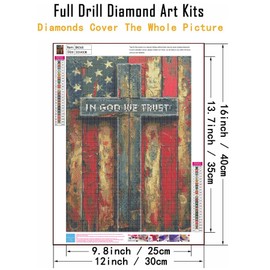puonidwo 5D American Flag with Cross Diamond Painting Kits for Adults Beginners, Independence Day Full Round Drill Diamond Art Kits, for Home Wall Decor 12X16 Inch