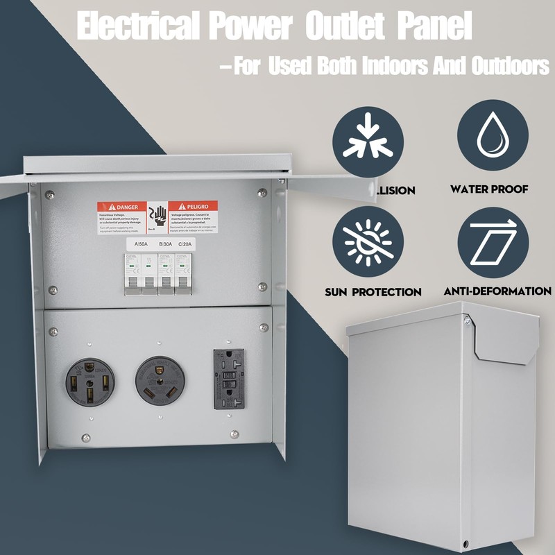 Temporary Electrical Power Outlet Panel Weatherproof RV Receptacle Box with