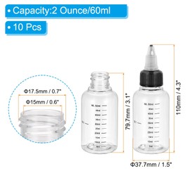 PATIKIL 2oz(60ml) Plastic Dispensing Bottle, 10Pcs Squeeze Graduated Empty Bottles with Black Twist Cap for Liquids, Inks, Oils, Sauces, Arts and Crafts, Transparent