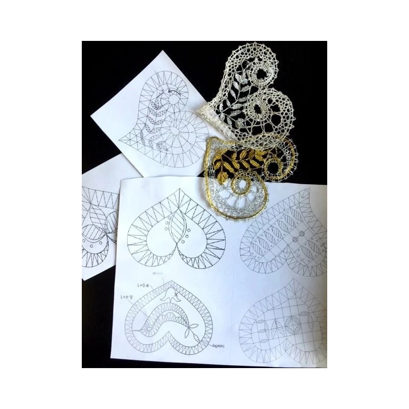 Unbranded 7 PATTERNS to making Bobbin Lace Valentine's Hearts Russian