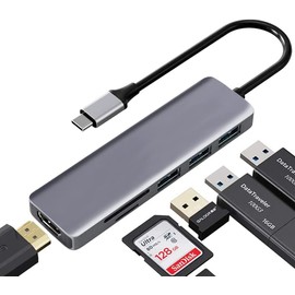 Yostyle Adaptador Multipuerto Hub USB C, 6 en 1 Adaptador USB C Hub con Salida HDMI 4K, 3 Puertos USB 3.0, Lector de Tarjetas SD/Micro SD Compatible para MacBook Pro, XPS Más Dispositivos Tipo C