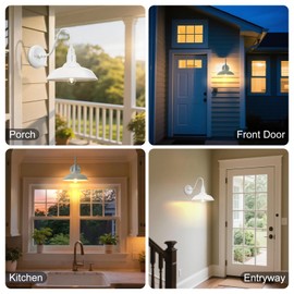 GOALPLUS Outdoor Gooseneck Barn Light Fixture with Wall Mount, 10'' Diameter White Exterior Waterproof Wall Lantern for Porch, Farmhouse Wall Sconce, 2 Pack, LM2201-WH-2P