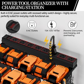 All-Metal Heavy-Duty Power Tool Organizer with Charging Station 8 AC Power Outlet Charging Station Tool Organizer 5 Layers + 5 Side Hooks Integrated Design Tool Organizers and Storage Practical