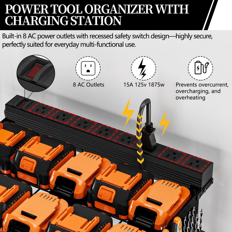 All-Metal Heavy-Duty Power Tool Organizer with Charging Station 8 AC
