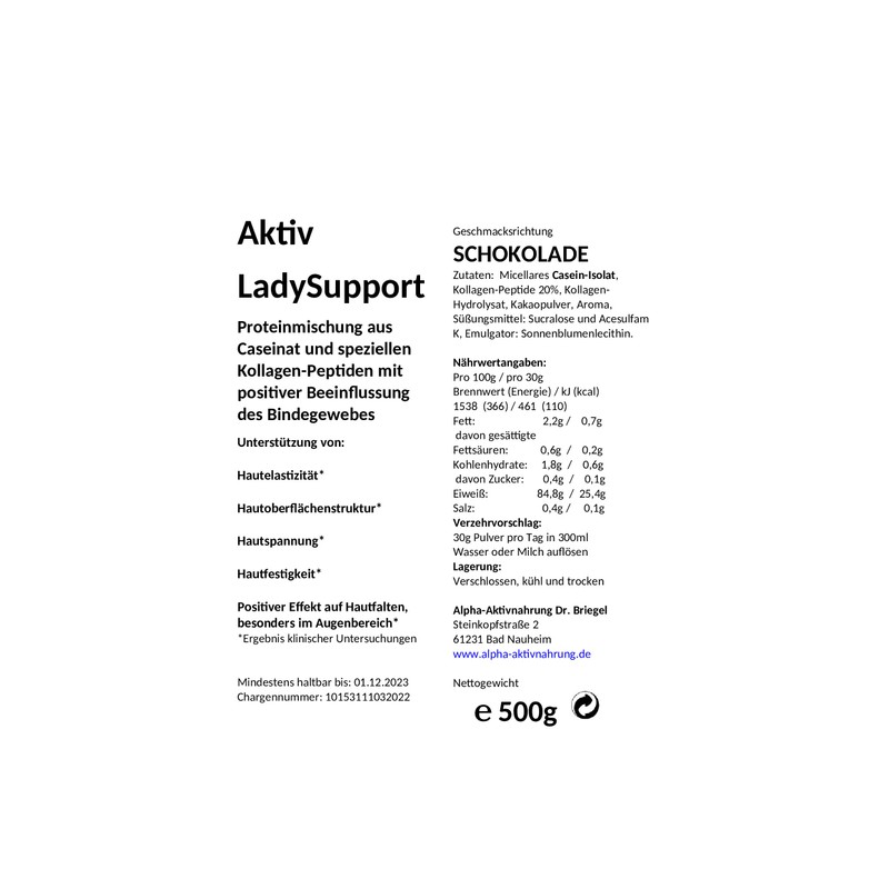 Protein-/Diätshake Lady Support Casein & Kollagen (Schokolade)