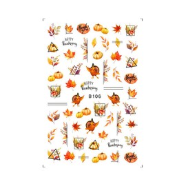 Autumn Leaf Nail Decal Sticker Turkey Thanksgiving Pumpkin Maple Fruit Stickers B106 Nail Wraps Stickers Manicure Supplies for Women Nails Full Long Lasting Easy Apply and Remove