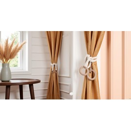 Cotton Macrame Curtain Tiebacks Set of 2 Curtain Holdbacks for Thin or Thick Window Draperies, Boho Farmhouse Curtain Tiebacks Curtain Tie Backs for Home Office Room Decor White