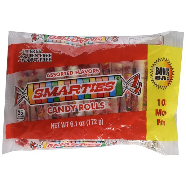 Smarties Candy Rolls 6.1 oz Bag (2 bags 12.2 oz total) bonus bag 10%more free