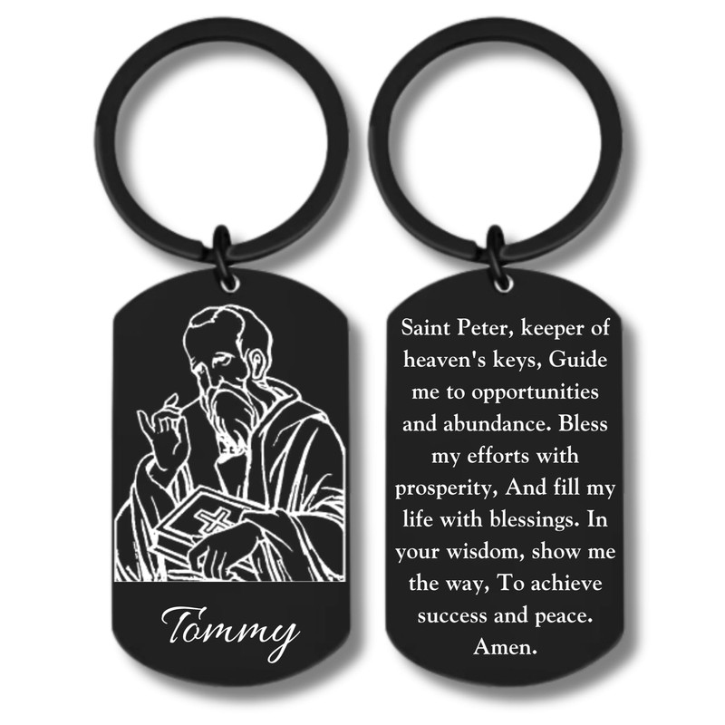 Saint Peter, Abundance Prayer, Stainless Steel Rectangular Engraved Keychain