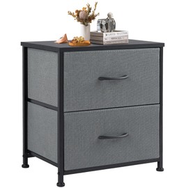DUMOS Nightstand Small Dresser with 2 Fabric Drawers Side Bedroom End Table Kids Bedside Storage Furniture for 20 inch Tall Night Stand for Closet, Entryway, College Dorm, Grey